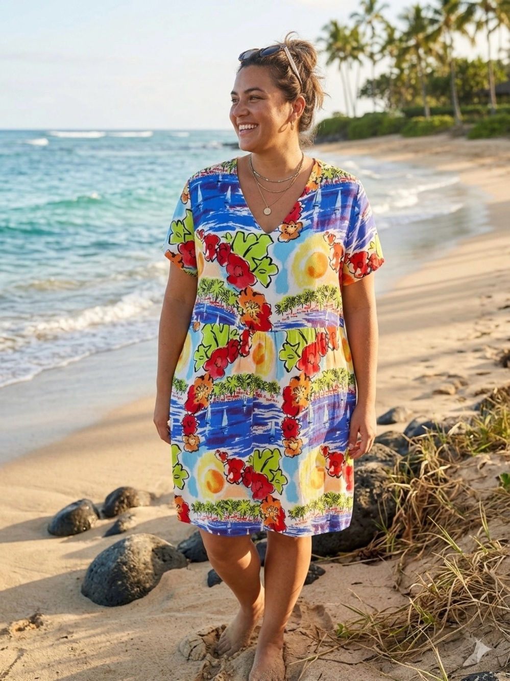 Loco Lindo Vintage Novelty Beach Dress Tropical Hawaiian Sunset XL Sundress